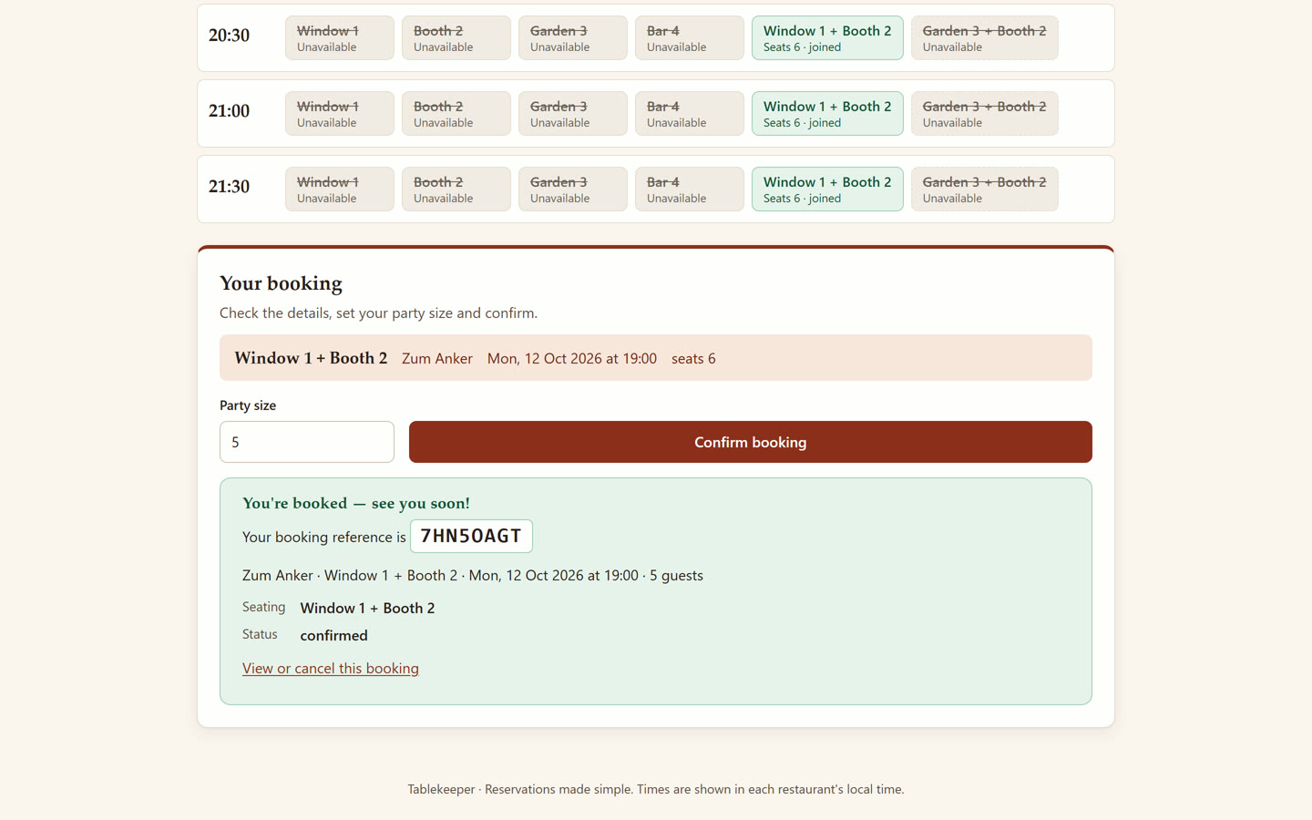 Booking confirmed with the original reference